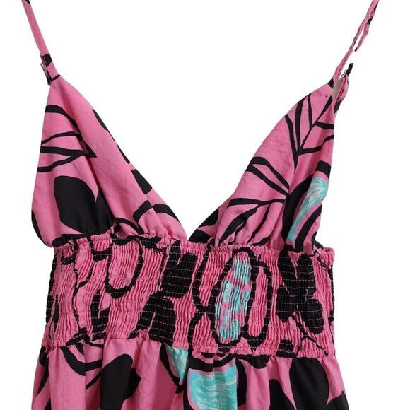 Zara Poplin Dress XS Pink Floral A-Line Midi V-Neck Spaghetti Bloggers Fave Boho - Picture 2 of 10